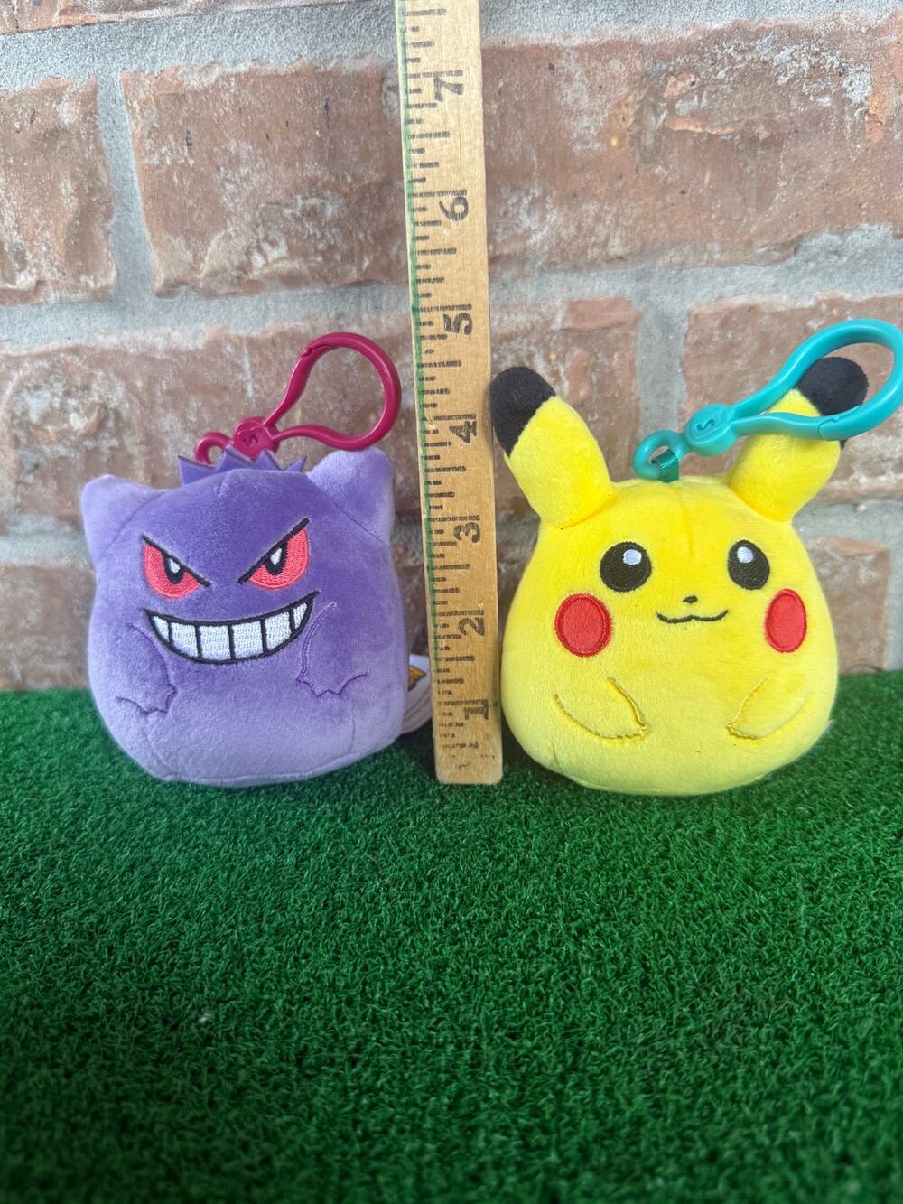 Pokémon Squishmallows Clip Lot of 2 Gengar Purple Pikachu Yellow Plush 3.5"